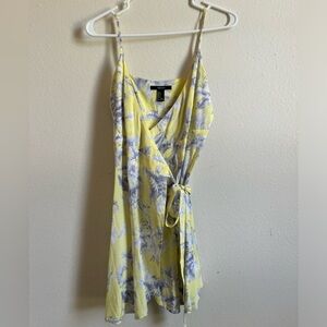 Forever 21 Yellow & Grey Floral Wrap Dress | small